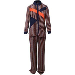 Diane Von Furstenberg Striped Shirt and Trouser Set in Orange/Blue Silk